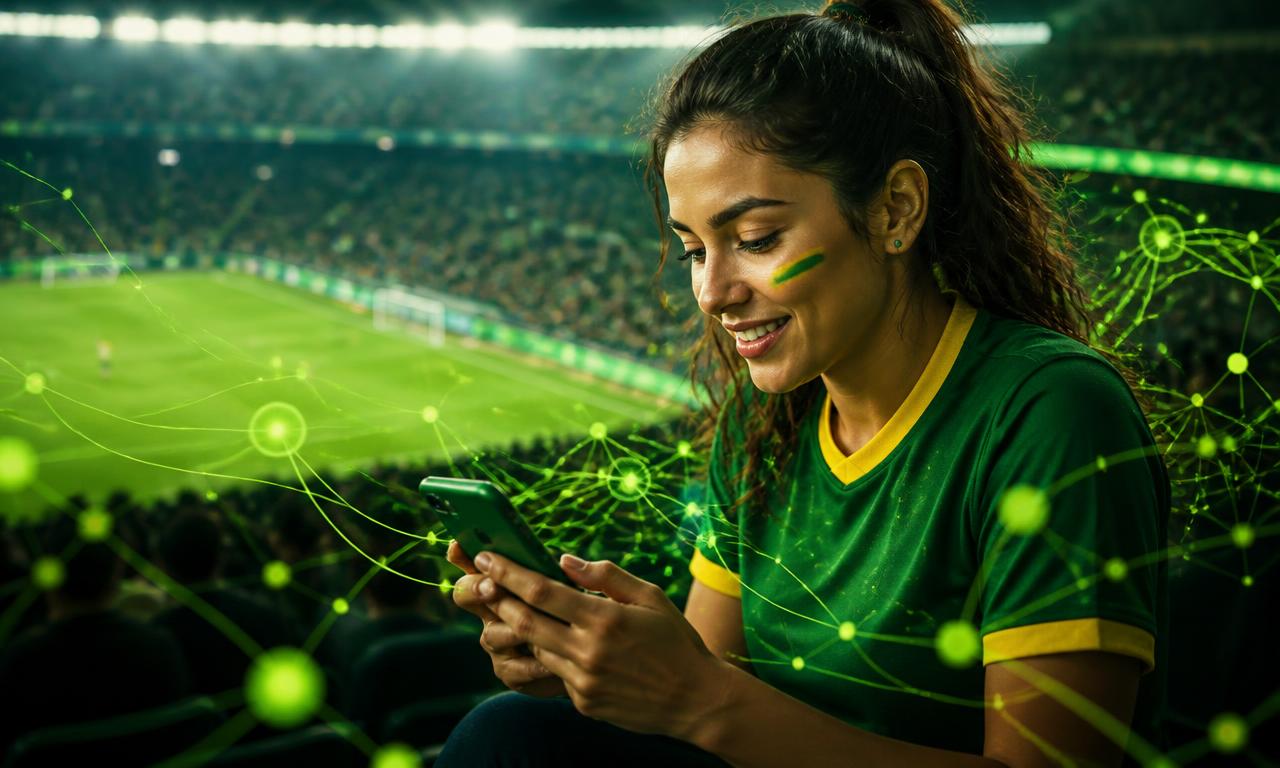 Torcedora usa o celular conectada a sinais de audiência