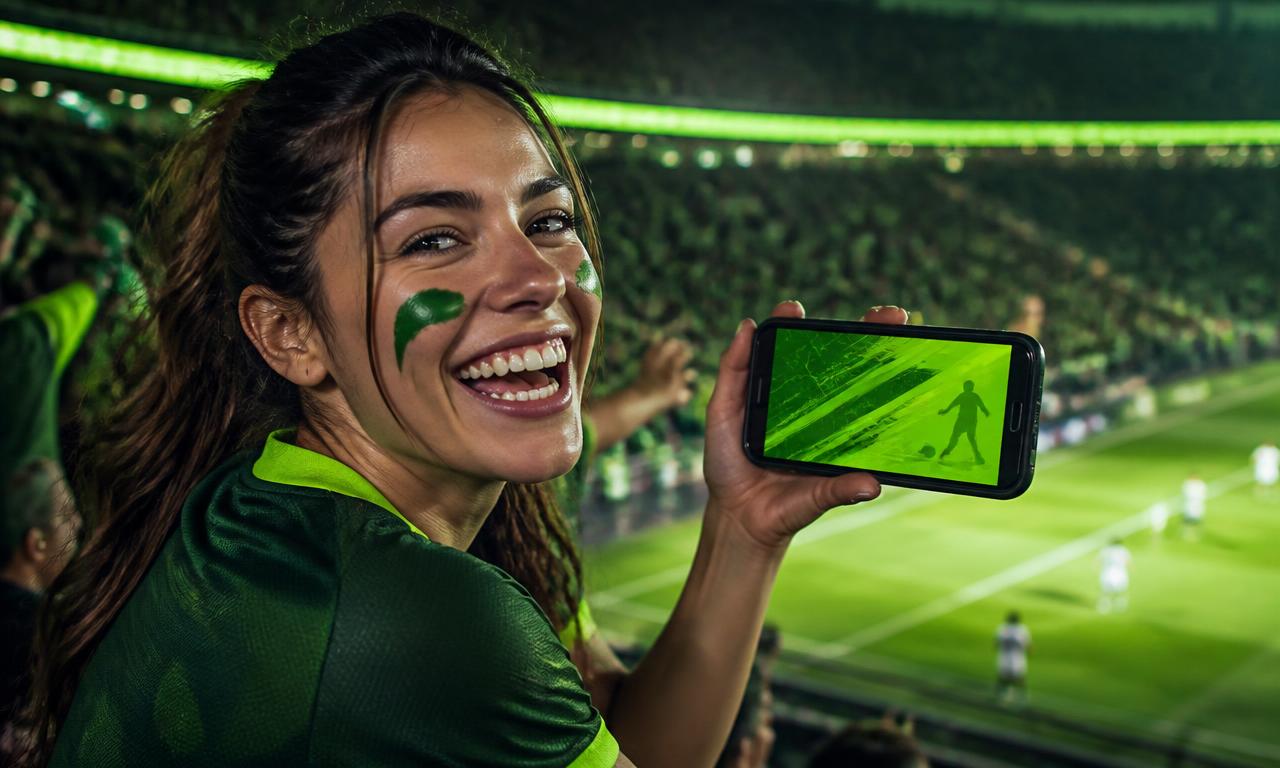 Torcedora acompanha conteúdo de futebol pelo celular no estádio