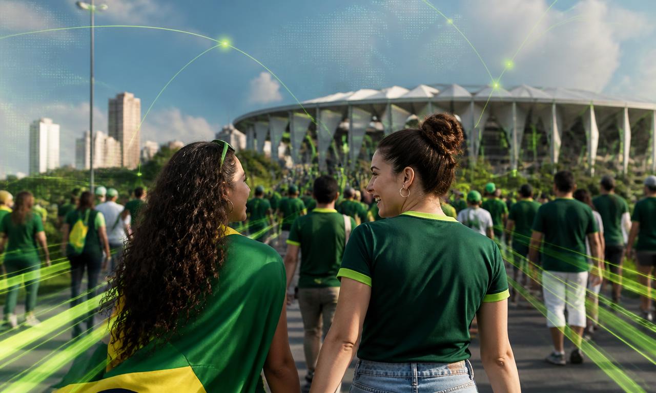 Torcedoras caminham em direção ao estádio